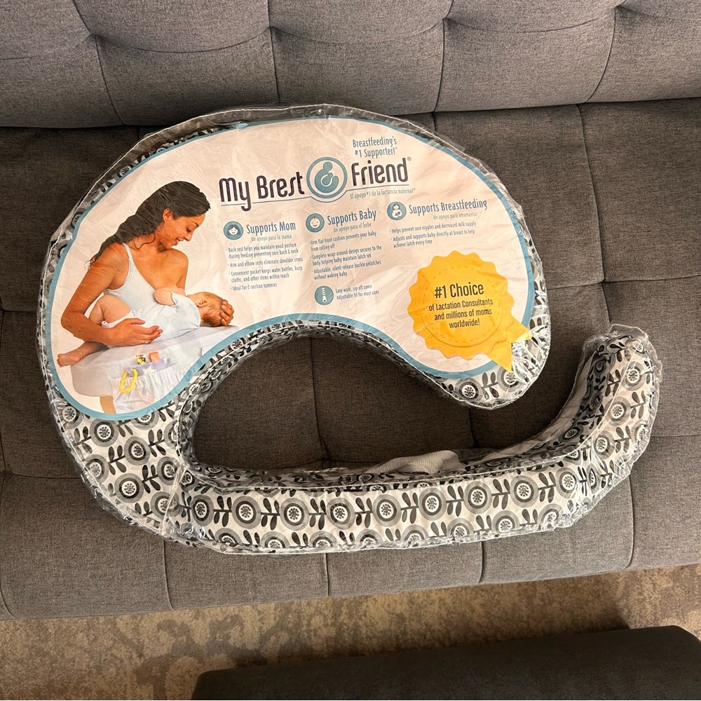Nursing Pillow in Gray Pattern - Supportive Breastfeeding Cushion
